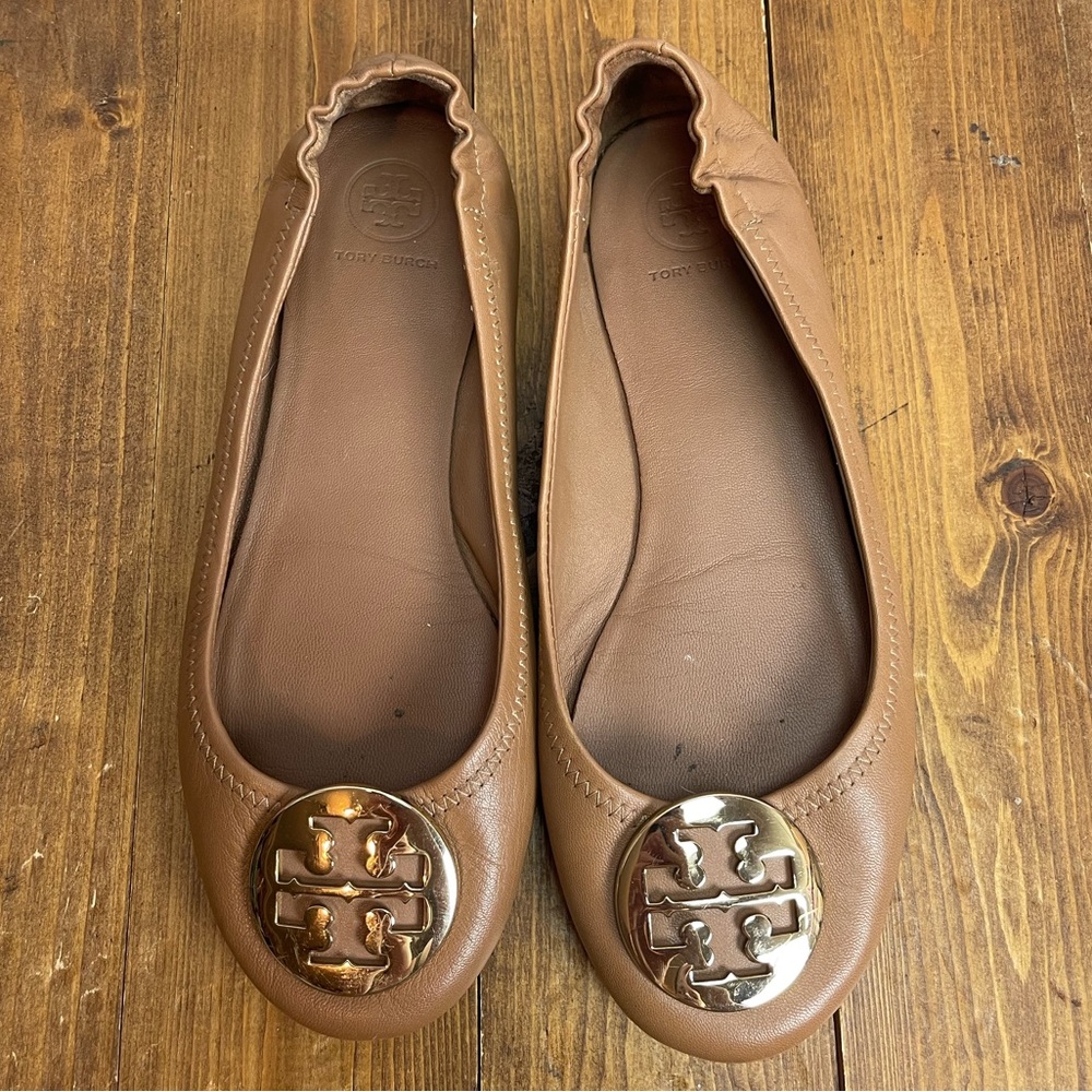 Tory Burch size 7.5 tan leather Minnie ballet flats